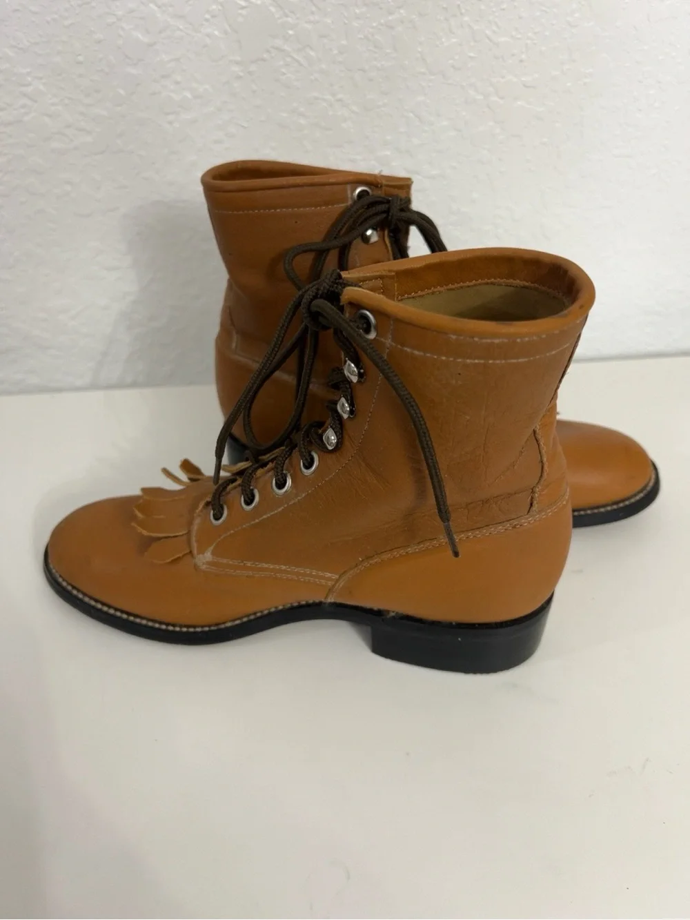Vintage Justin Junior Girls 1.5 D Leather Kiltie Western Roper Boots